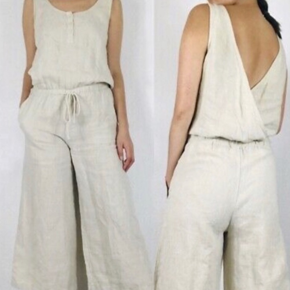 Cloth & Stone Linen Wide Leg Cropped Jumpsuit